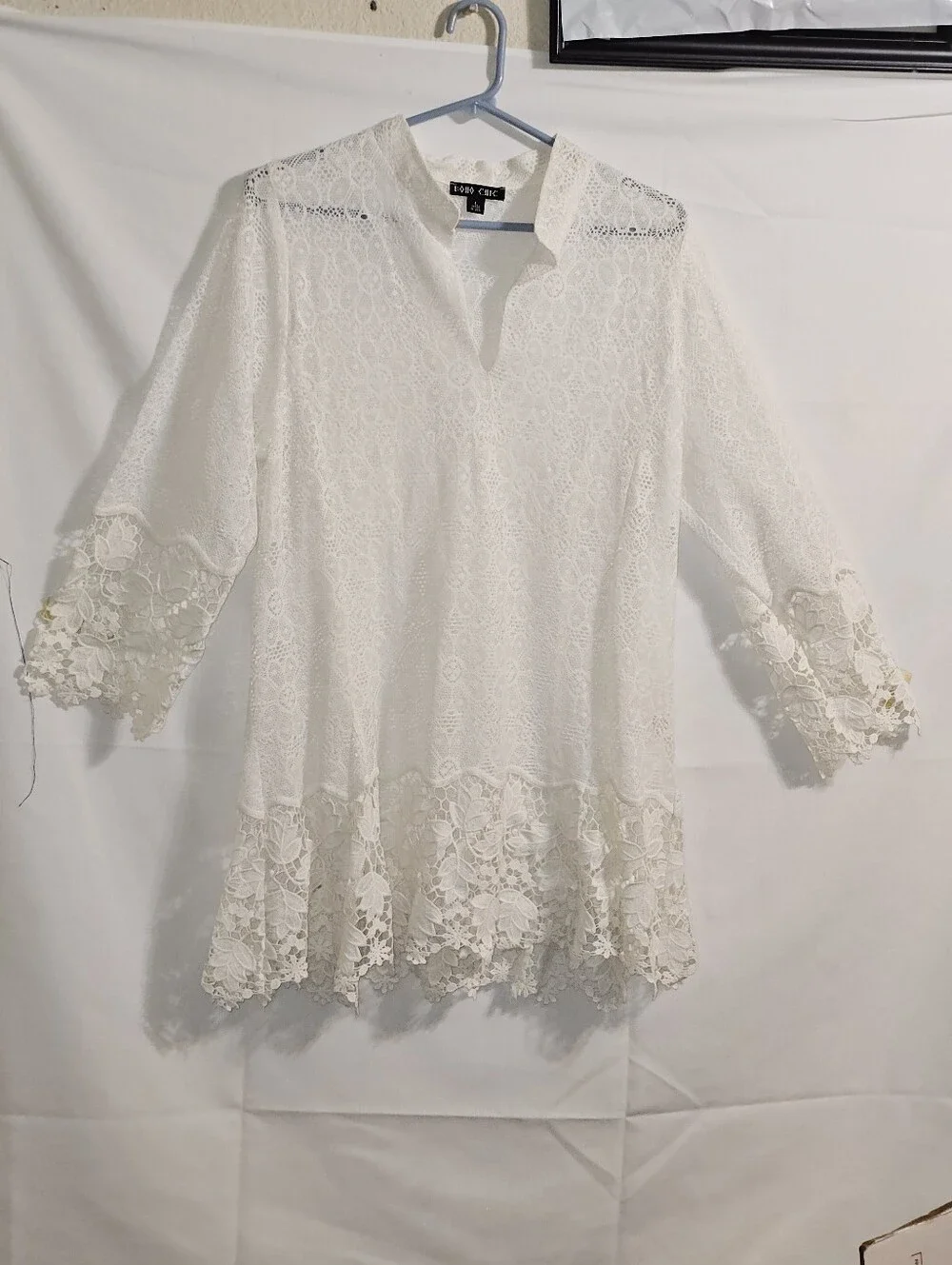 Boho Chic Vasi White Sheer Lace Tunic Size Large - Picture 5 of 10